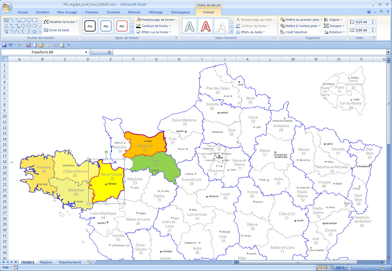 Carte de France pour Word, Excel, Powerpoint